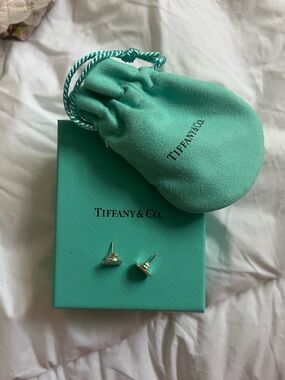 Tiffany & Co. Silver Heart Stud Earrings with Tiffany Blue Pouch